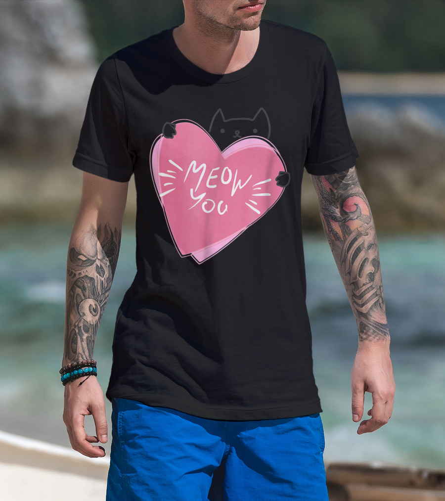 Cat Mom Meow You Cute Pink Heart Love Cat T-Shirt