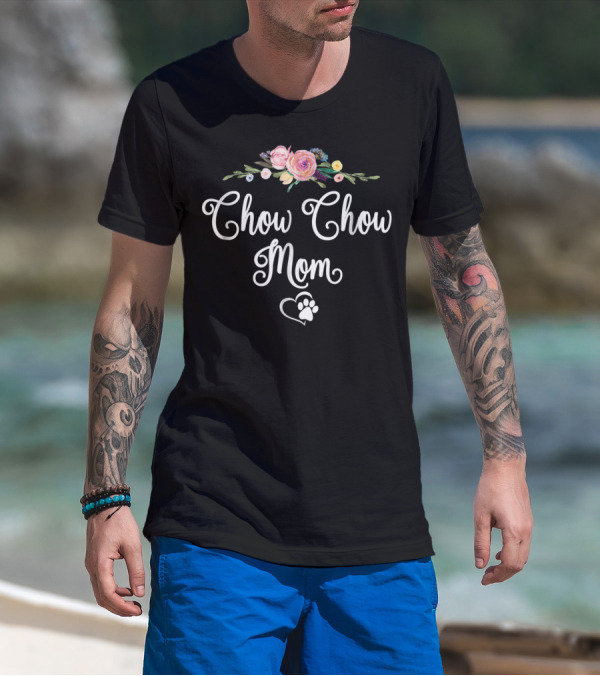 Chow Chow Mom Floral Heart Paw T-Shirt