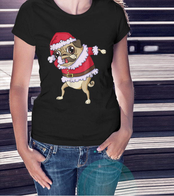 Christmas Pug Dabbing In Santa T-Shirt