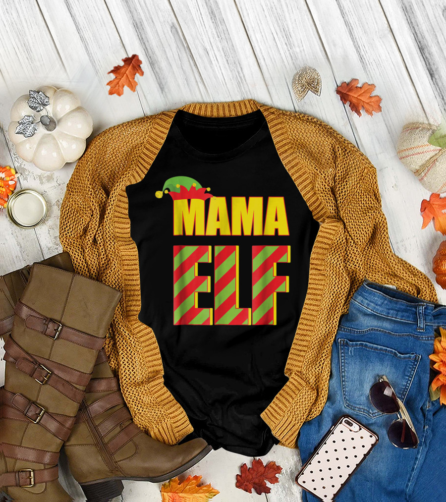 Mama Elf Christmas Family Matching Fun Women T-Shirt