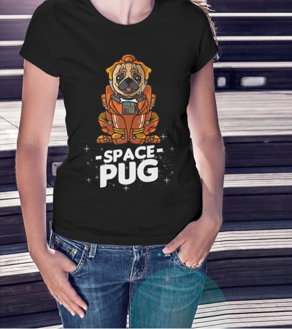 Space Pug Christmas Dog In Astronaut Suit T-Shirt