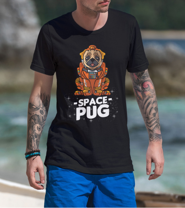 Space Pug Christmas Dog In Astronaut Suit T-Shirt