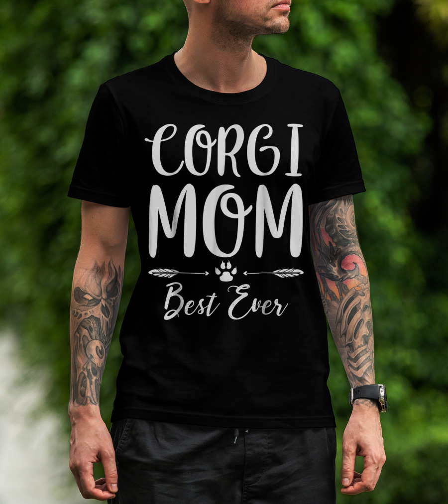 Corgi Mom Best Ever With Paw Print And Feathers T-Shirt