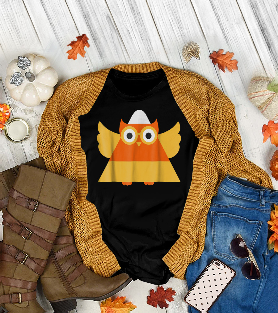 Cute Candy Corn Owl Halloween Costume Mom Matching T-Shirt