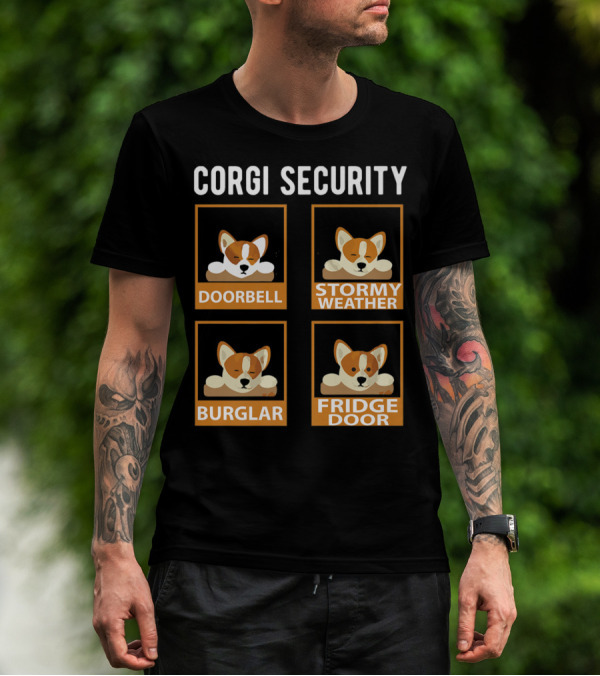Corgi Security Doorbell Stormy Weather Burglar Fridge Door Pembroke Welsh Dog Mom Funny T-Shirt