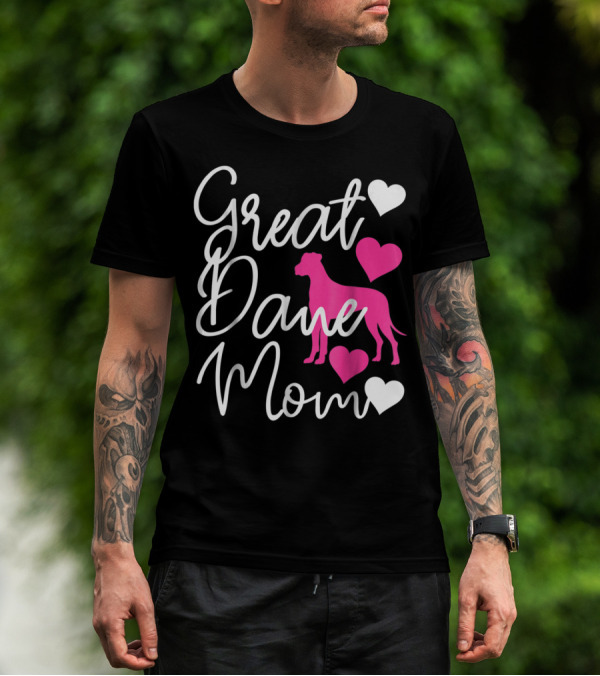 Great Dane Mom Hearts Pink T-Shirt