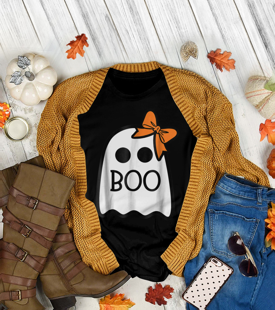 Cute Ghost Boo with Orange Bow for Halloween T-Shirt