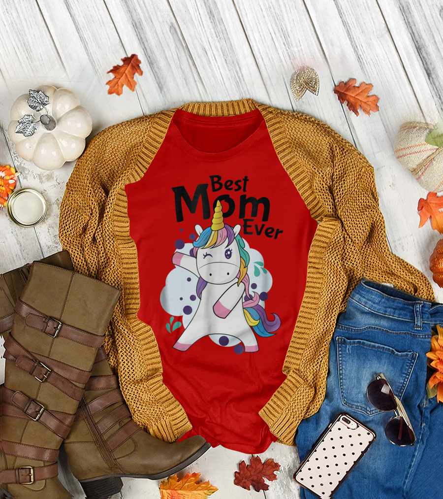 Best Mom Ever Cute Rainbow Unicorn Birthday T-Shirt