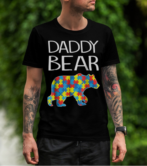 Daddy Bear Autism Puzzle Pattern Child Dad T-Shirt