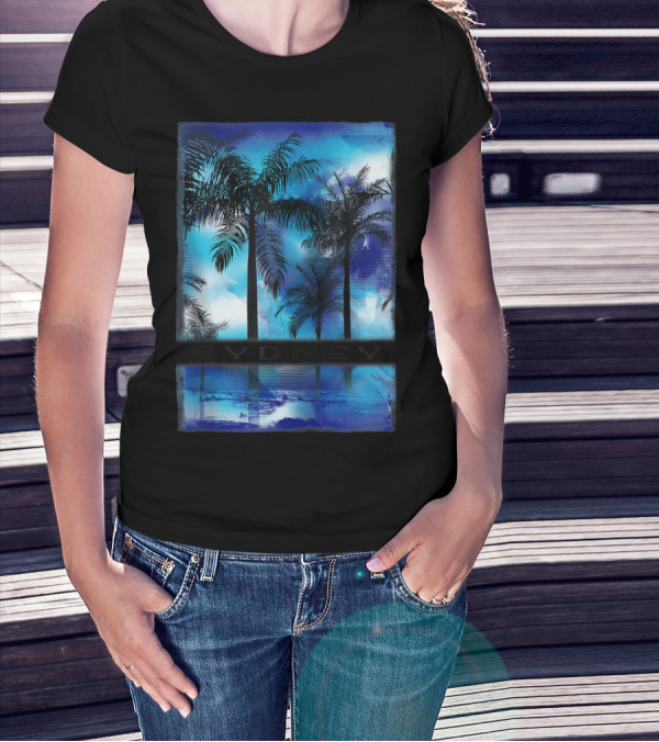 Sydney Australia Beach Palm Reflection Skyline T-Shirt