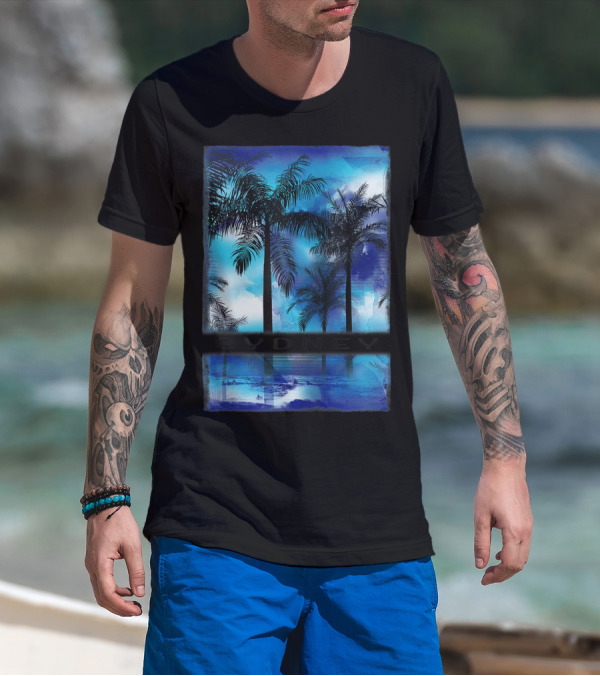 Sydney Australia Beach Palm Reflection Skyline T-Shirt