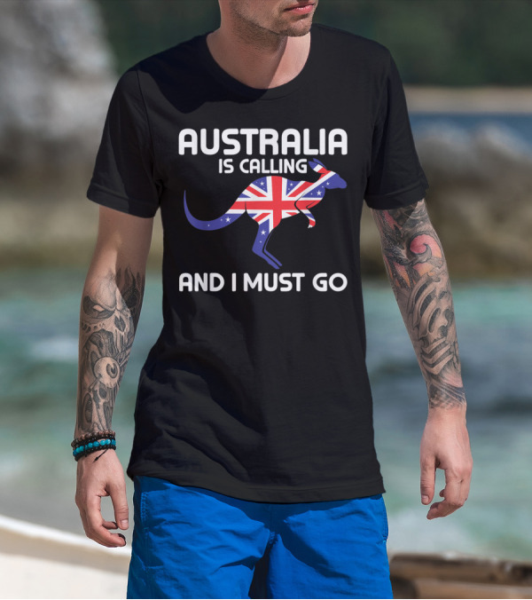 Australia Is Calling And I Must Go Kangaroo With Union Jack Flag T-Shirt