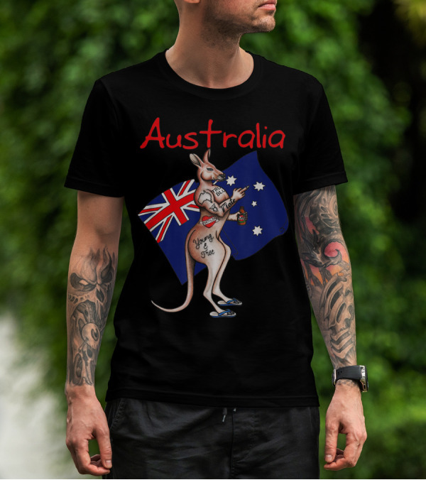 Australia Tattooed Kangaroo Young And Free Flag T-Shirt