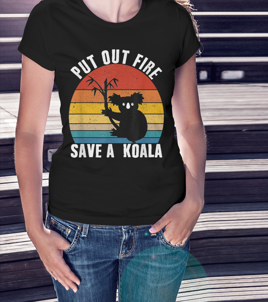 Vintage Put Out Fire Save A Koala Retro Sunset T-Shirt