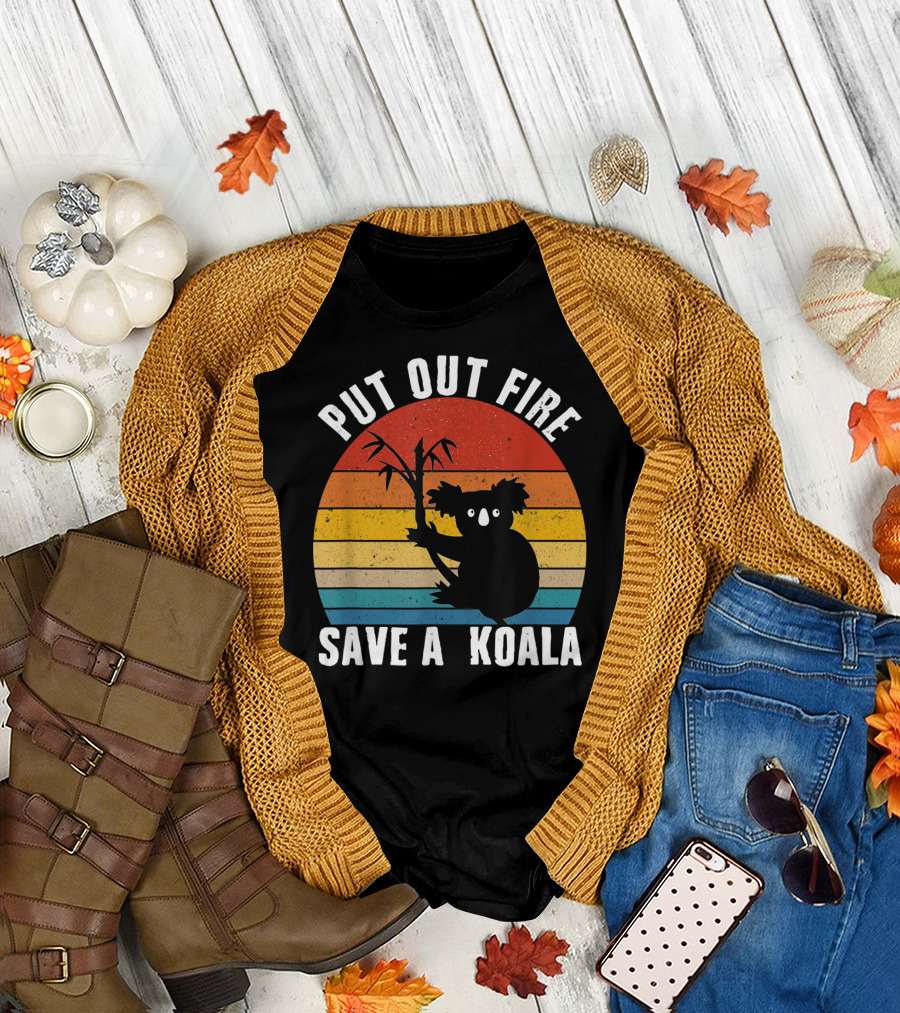 Vintage Put Out Fire Save a Koala Retro Sunset T-Shirt