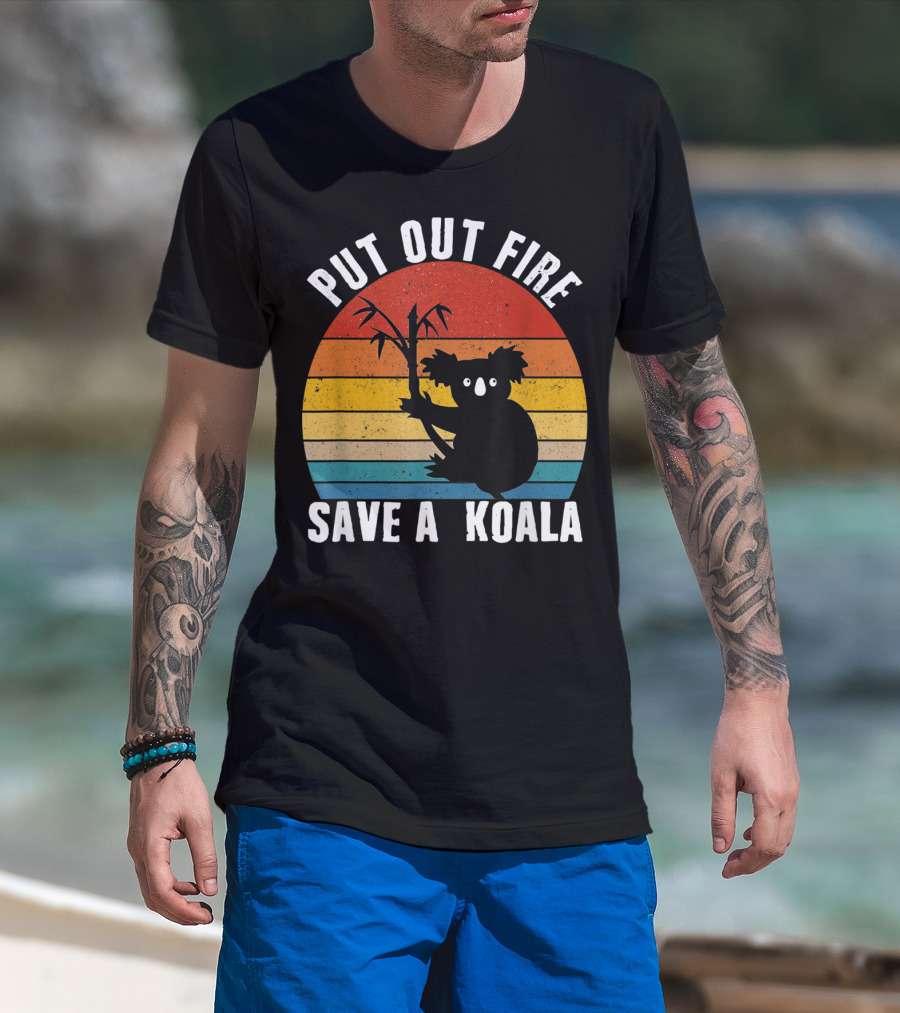 Vintage Put Out Fire Save A Koala Retro Sunset T-Shirt