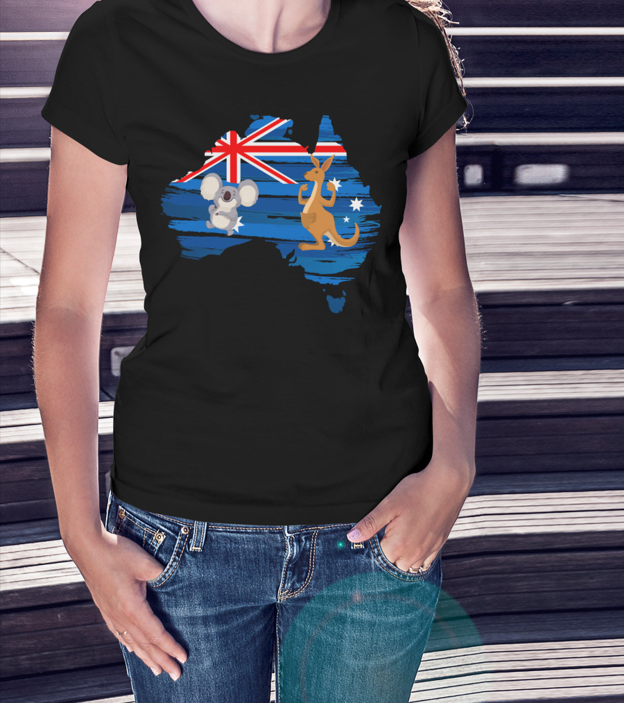 Koala Kangaroo Australia Flag Map Celebrate T-Shirt