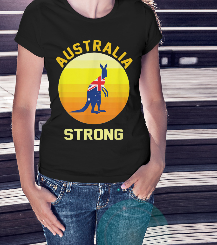 Australia Strong Retro Sun Kangaroo Flag T-Shirt