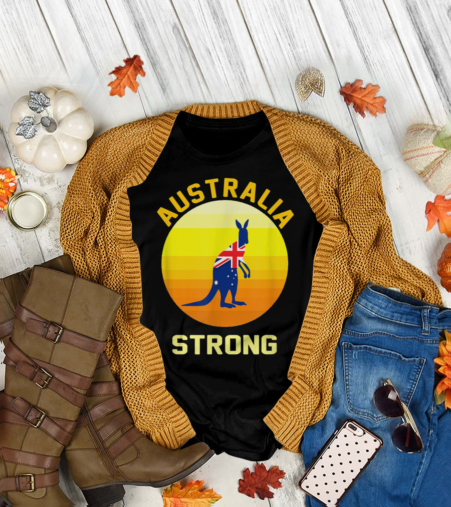 Australia Strong Retro Sun Kangaroo Flag T-Shirt