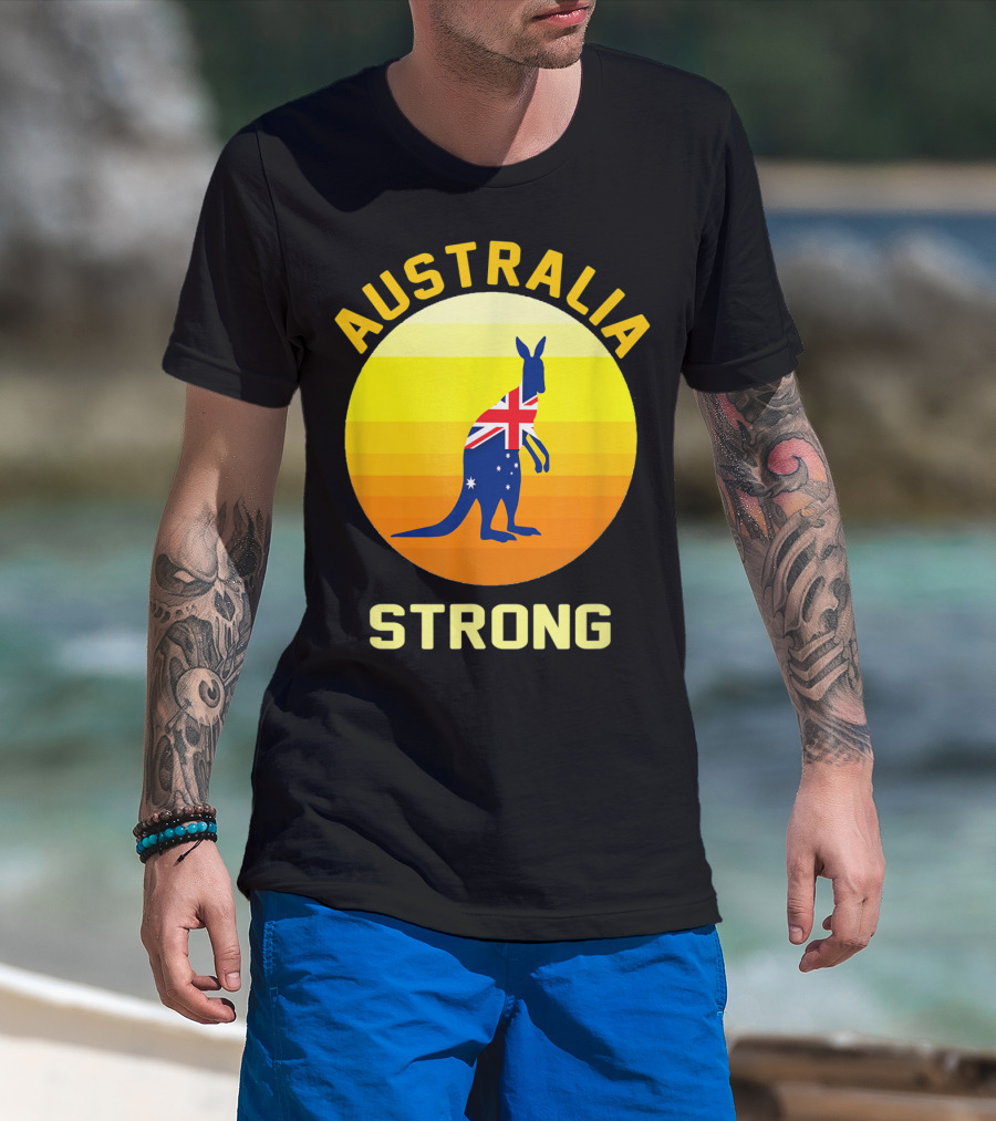 Australia Strong Retro Sun Kangaroo Flag T-Shirt