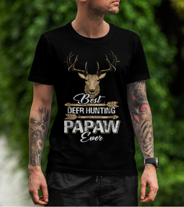 Best Deer Hunting Papaw Ever Father's Day Gift Idea Stag Head T-Shirt
