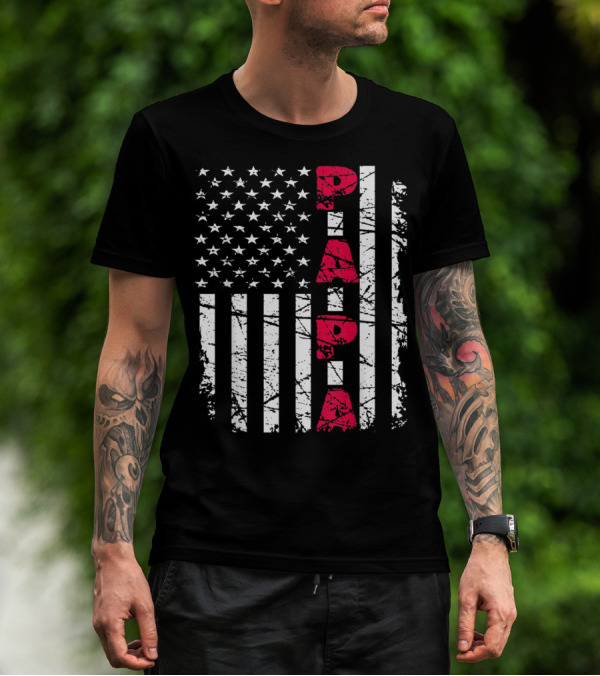 Mens Proud Papa American Flag Christmas Husban T-Shirt