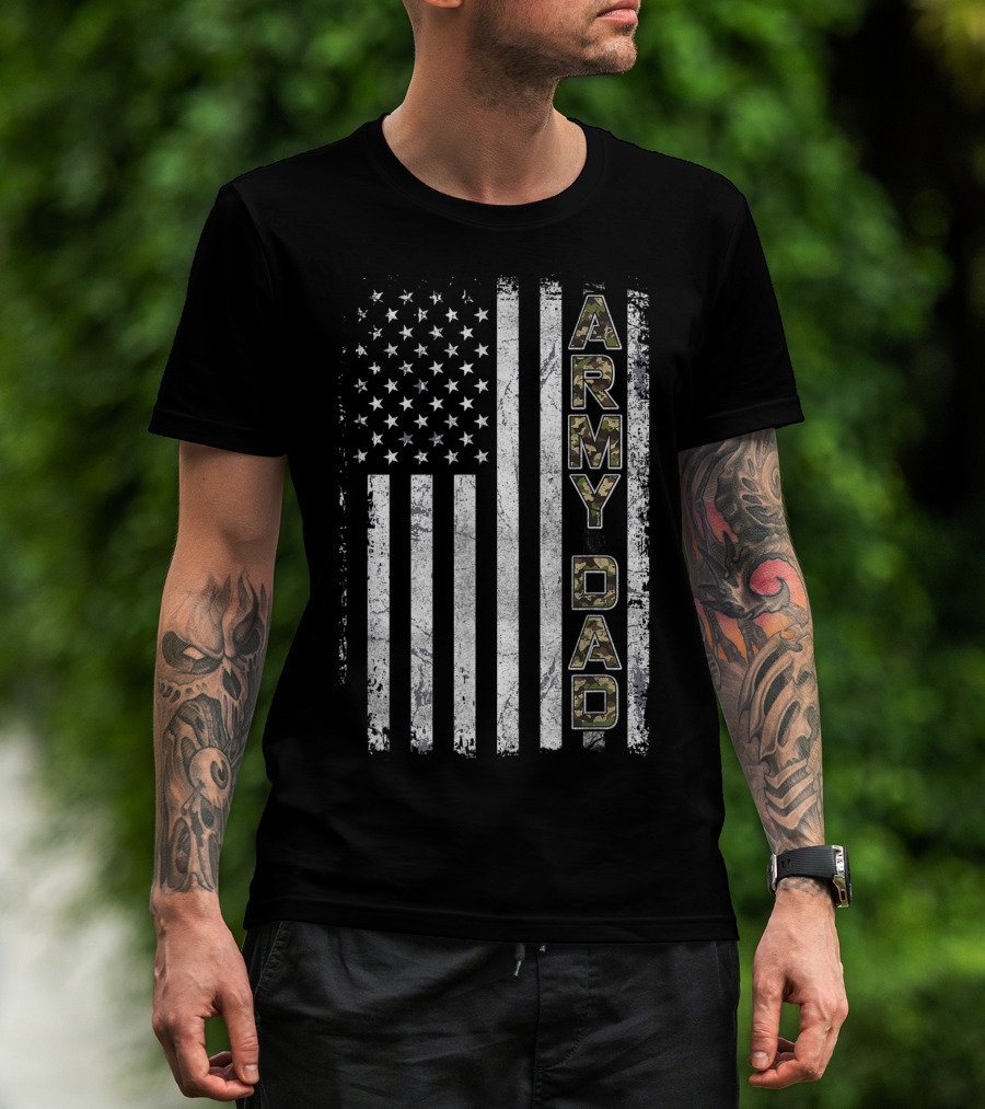 Army Dad Camouflage United States Flag Patriotic T-Shirt