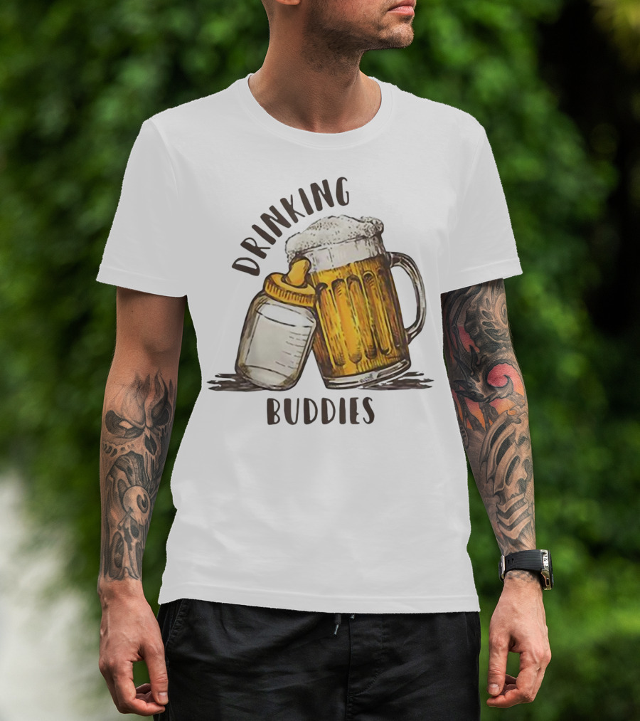 Drinking Buddies Dad And Baby Matching Beer Mug And Bottle T-Shirt