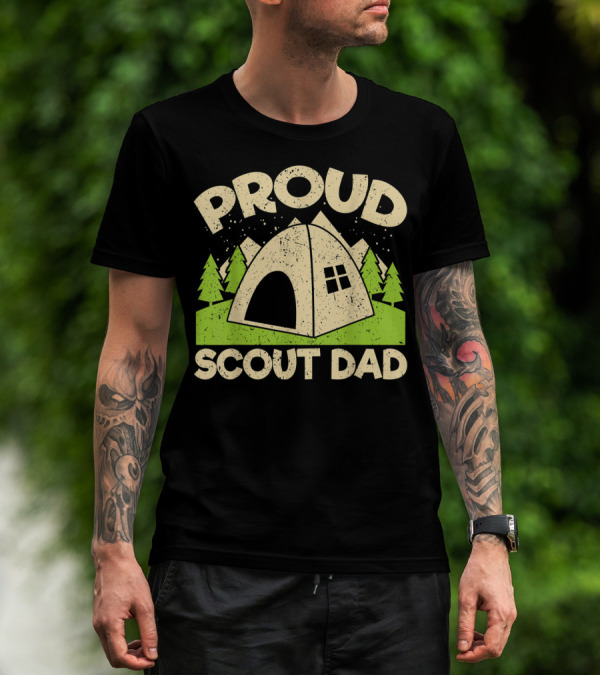 Proud Scout Dad Camping Tent With Trees T-Shirt