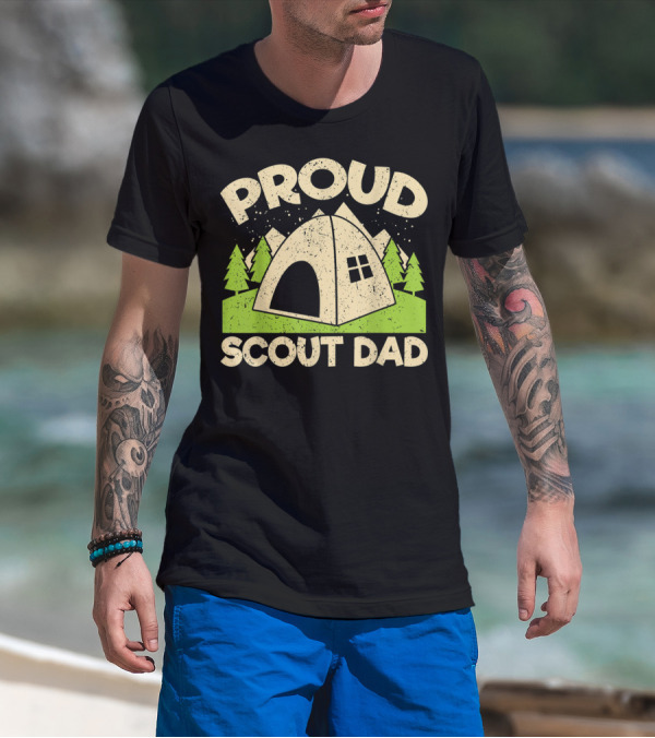 Proud Scout Dad Camping Tent With Trees T-Shirt
