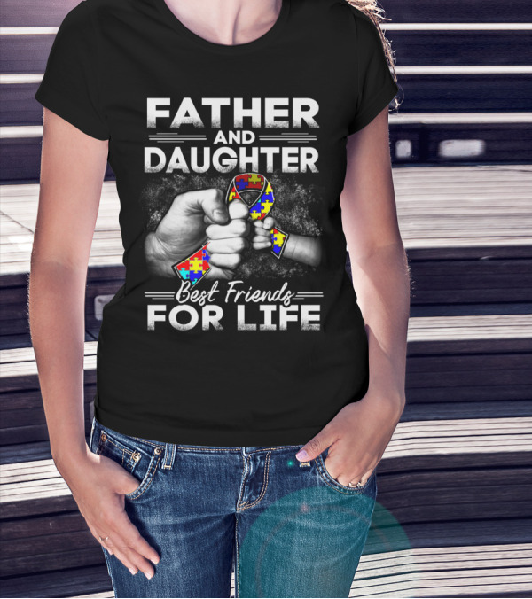 Father And Daughter Best Friends For Life Puzzle Ribbon Unity T-Shirt