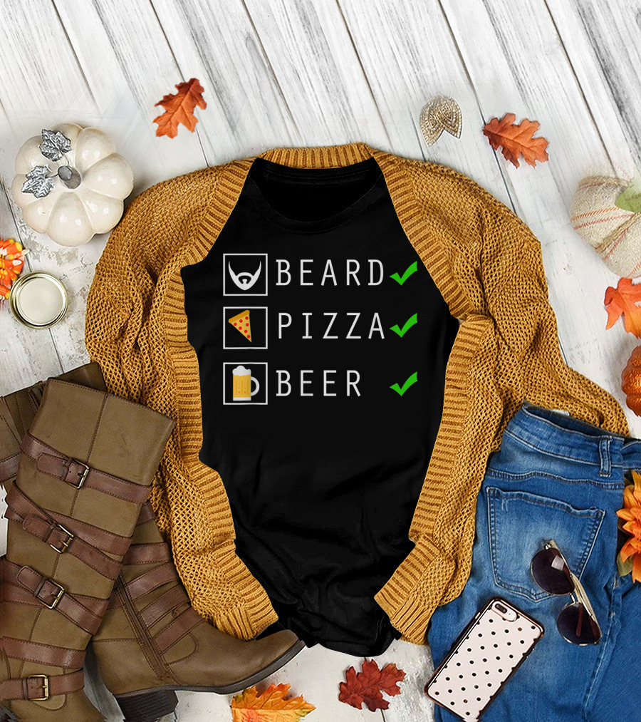 Beard Pizza Beer Lover Funny Men’s Checklist T-Shirt