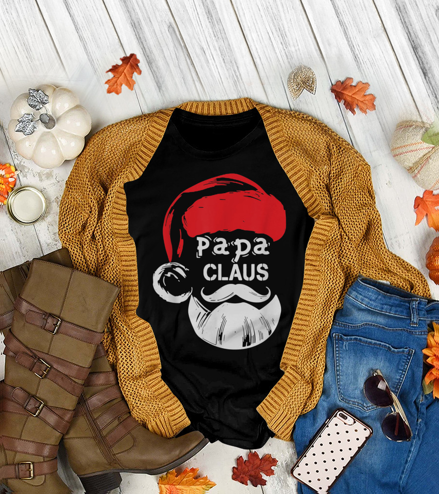 Papa Claus Santa's Hat Red Santa Beard White T-Shirt