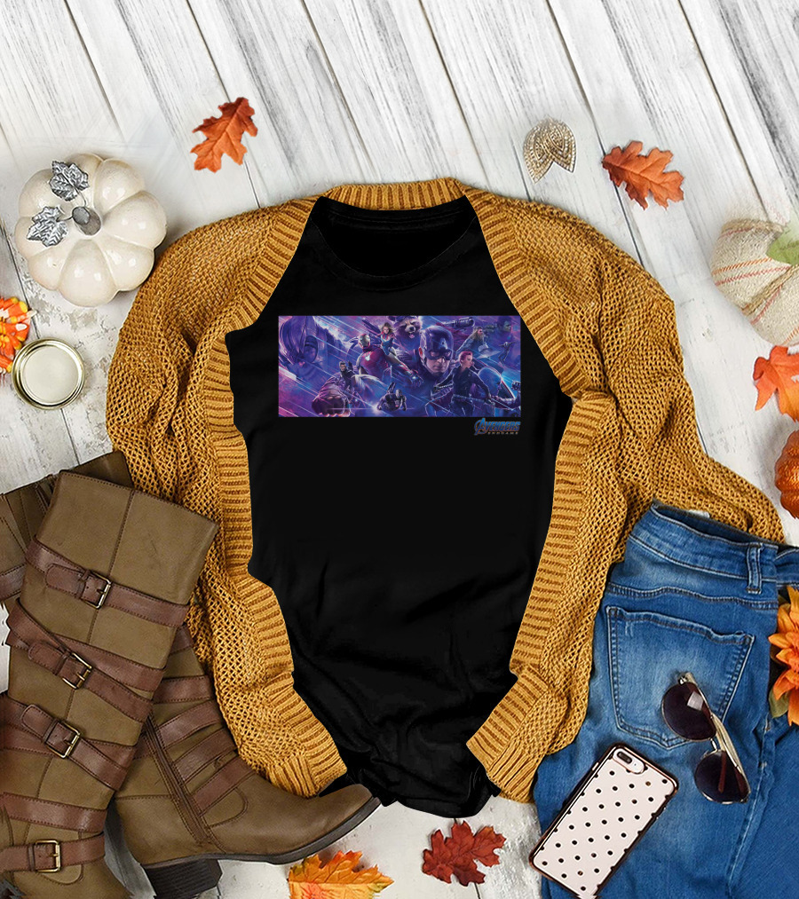 Marvel Avengers Endgame Full Cast Poster Captain America Thor Black Widow Captain Marvel Hulk Rocket Hawkeye Ant-Man Nebula War Machine T-Shirt