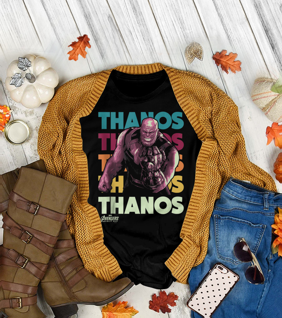 Marvel Avengers Infinity War Thanos Word Stack Iconic Villain Stance T-Shirt