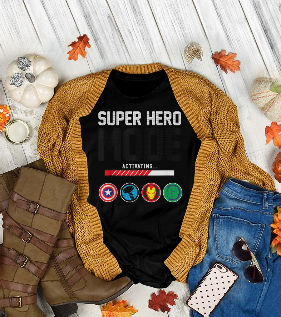 Marvel Avengers Super Hero Mode Activating Captain America Thor Iron Man Hulk T-Shirt