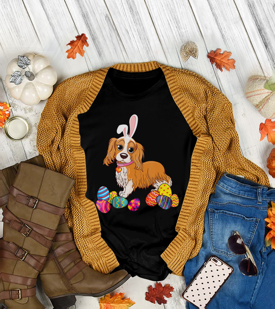 Cavalier King Charles Spaniel Bunny Ears Easter Eggs T-Shirt