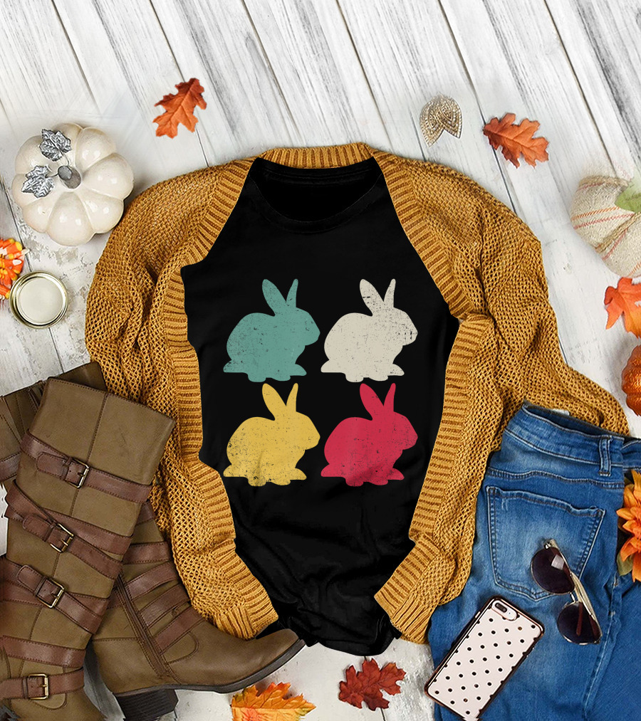 Retro Colorful Easter Bunny Rabbit Quartet T-Shirt