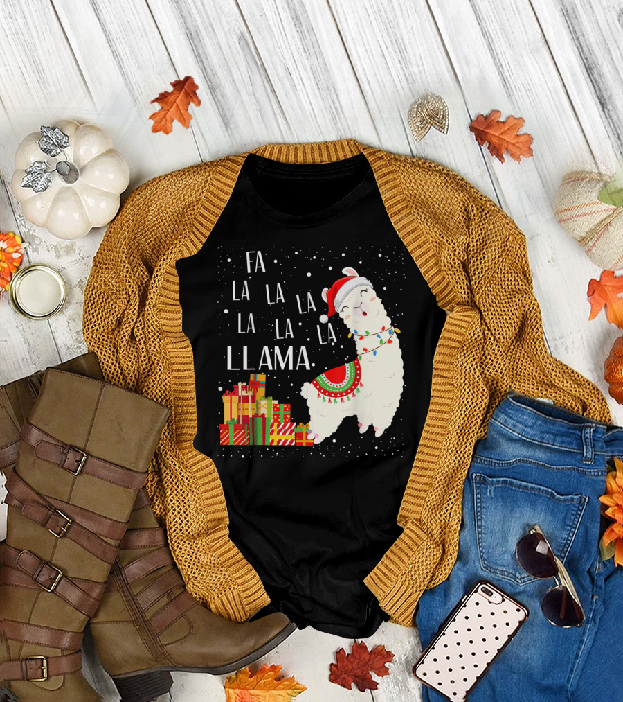 Fa La La Llama Christmas Alpaca Lover Santa Hat Gifts T-Shirt