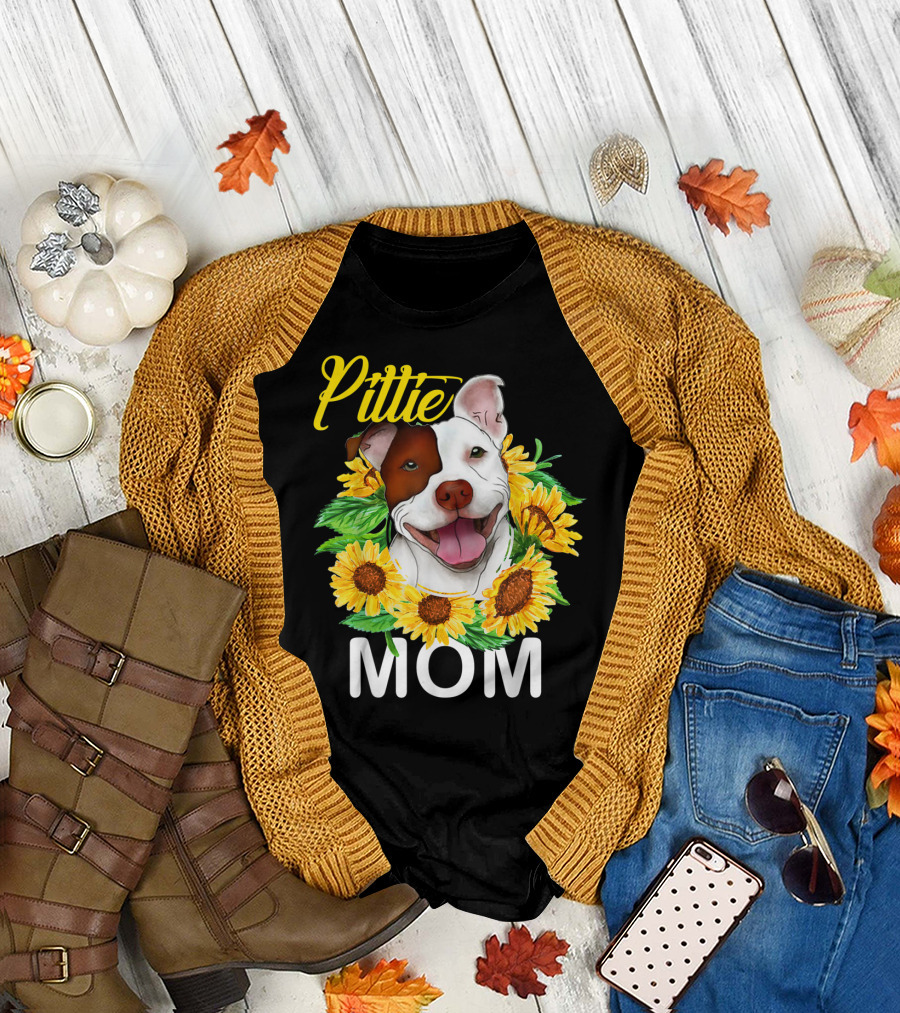 Pittie Mom Sunflower Pitbull T-Shirt