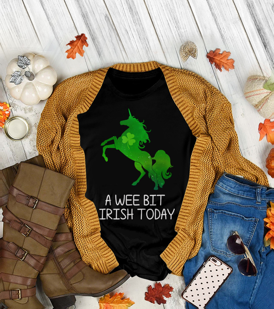 A Wee Bit Irish Today Green Unicorn with Shamrock T-Shirt