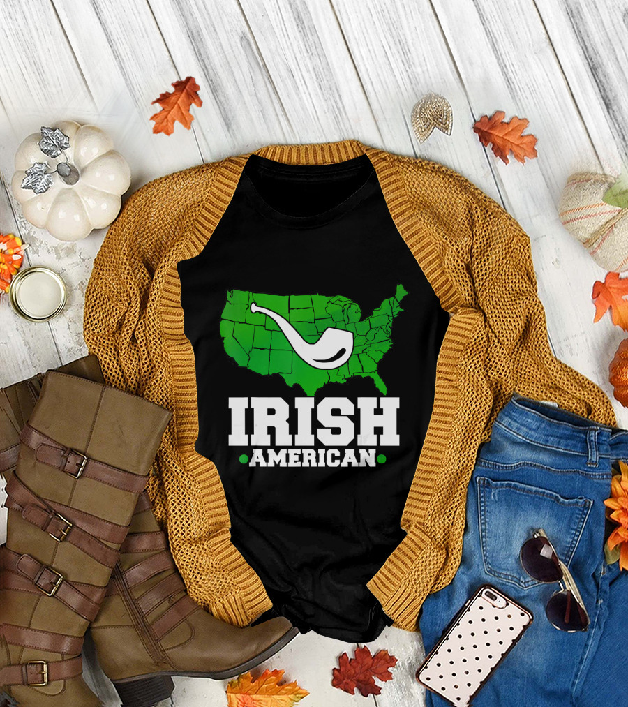 Irish American Humor with Green USA and Pipe T-Shirt
