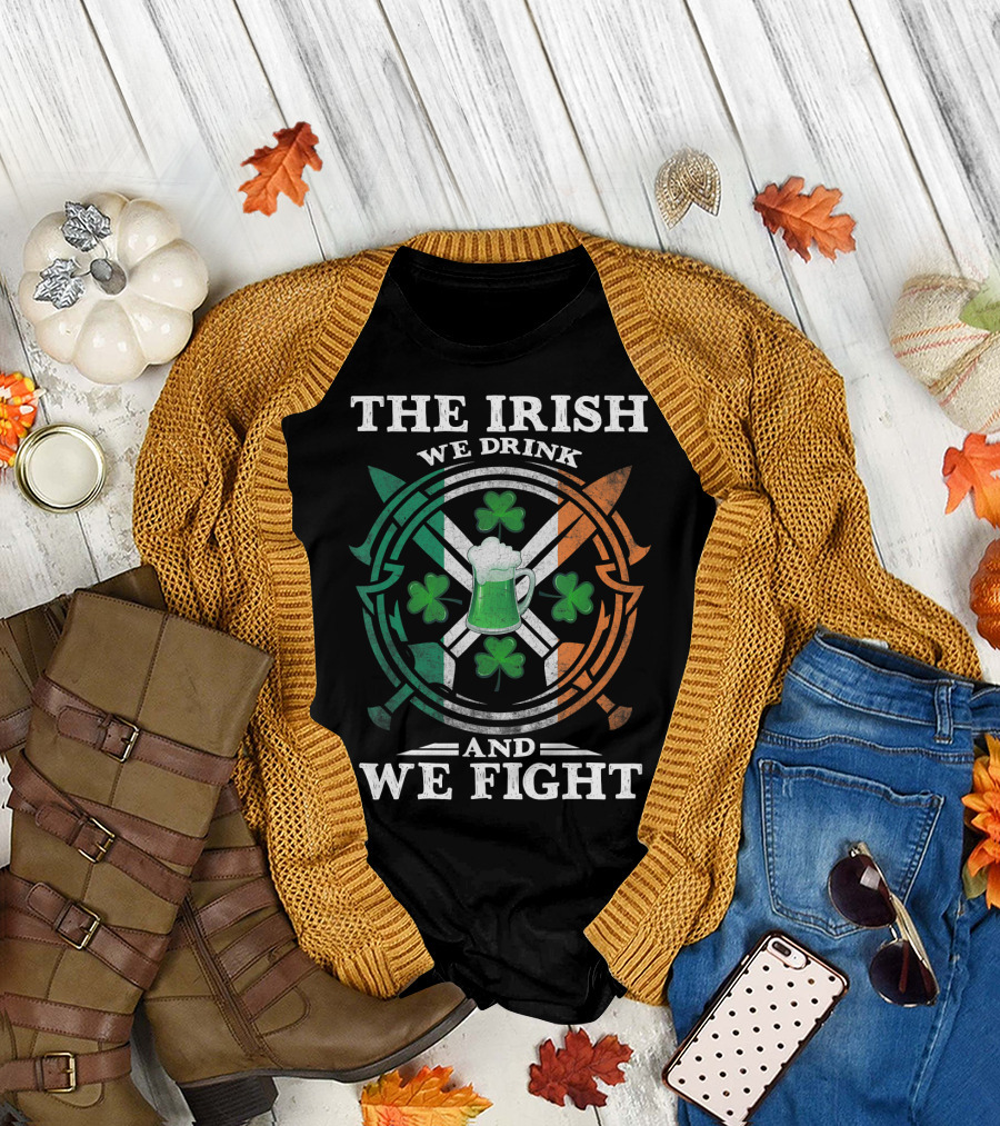 The Irish We Drink And We Fight Shamrocks and Beer Mug Celtic T-Shirt