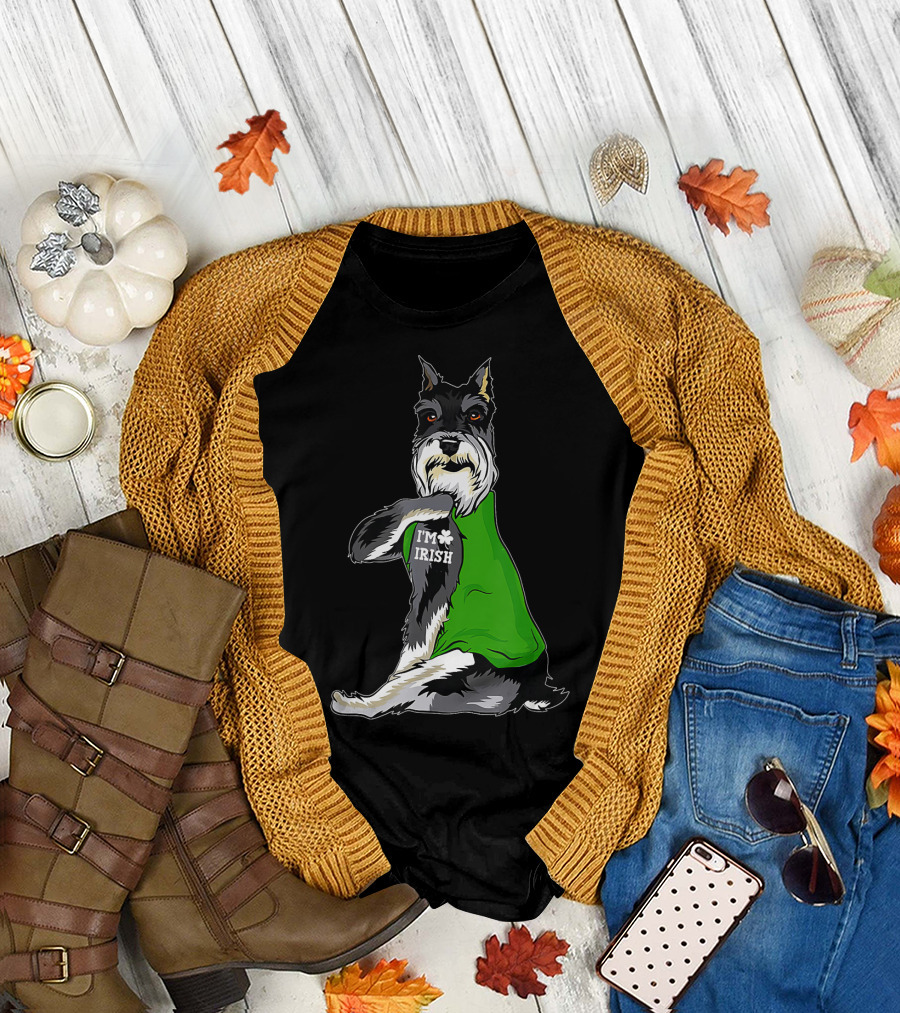 Schnauzer Dog I'm Irish Tattoo with Shamrock T-Shirt