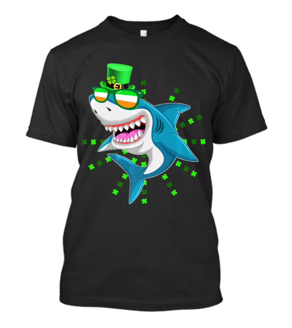 St. Patrick's Day Shark Wearing Irish Sunglasses With Green Hat And Shamrocks T-Shirt