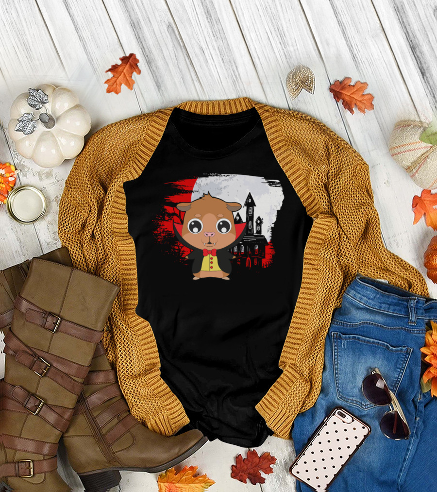 Halloween Hamster Vampire Haunted House Scene T-Shirt