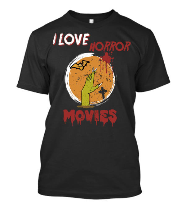 I Love Horror Movies Bat Moon Hand Cross T-Shirt