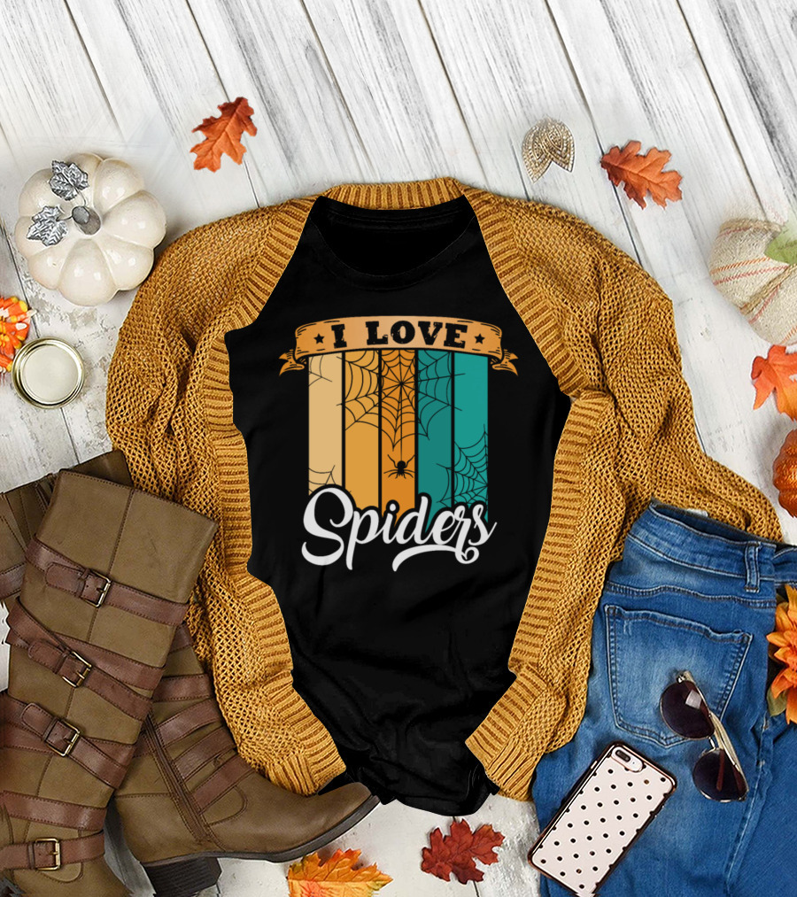 I Love Spiders Retro Web Stripes T-Shirt