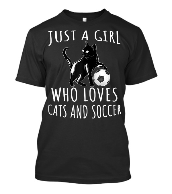 Just A Girl Who Loves Cats And Soccer Ball Football Cat T-Shirt