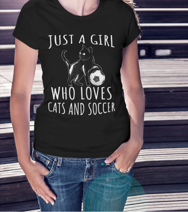 Just A Girl Who Loves Cats And Soccer Ball Football Cat T-Shirt
